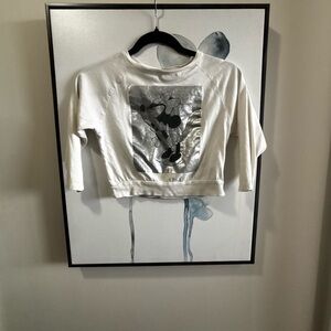 Zara Kids Cropped Shirt with Silver Mickey Graphic
